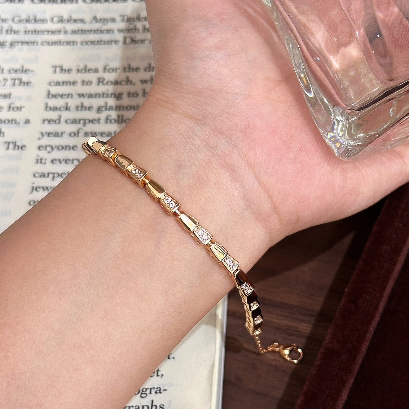 Luxury Brushed Pavé Bracelets – 58 Styles, Champagne Gold