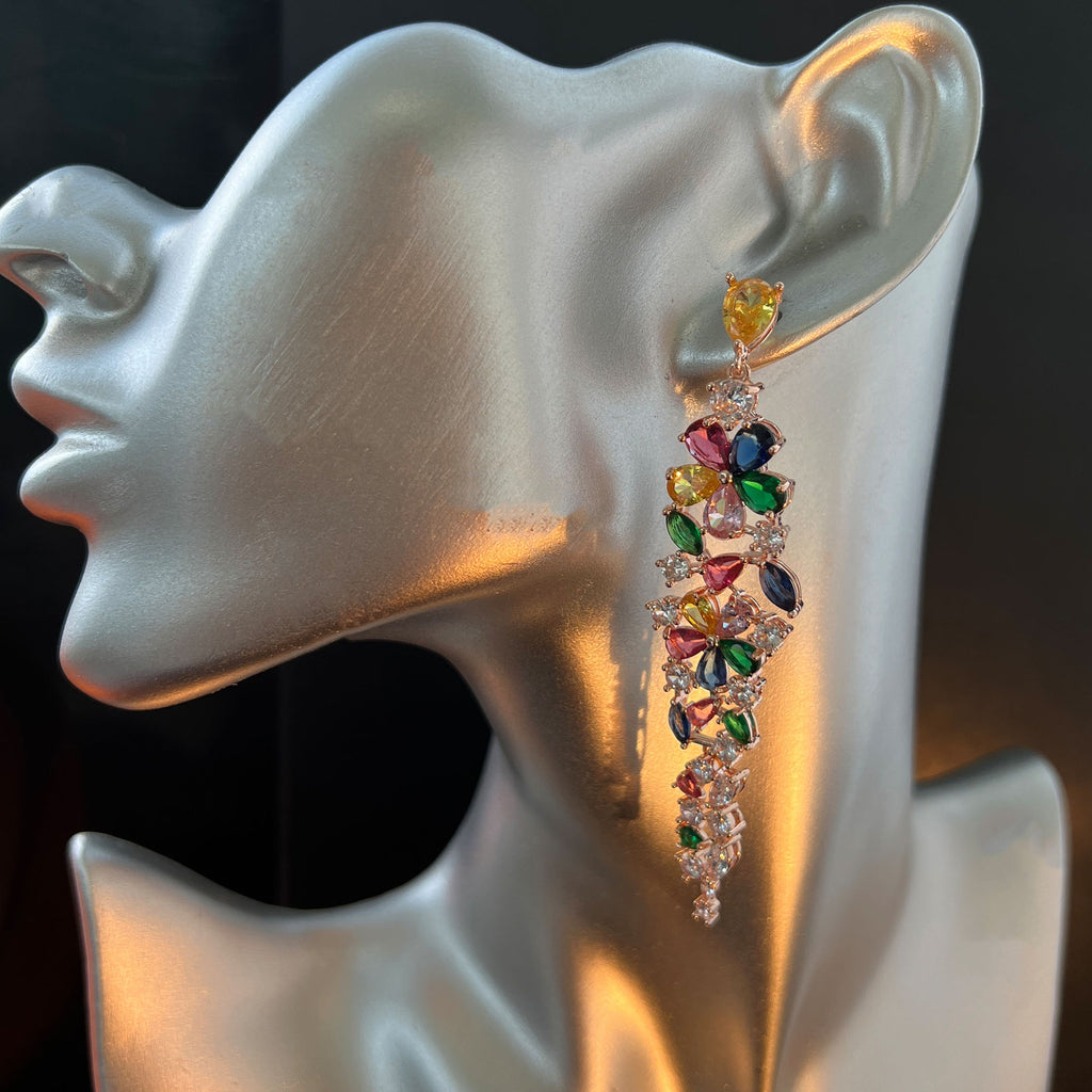 Colorful Floral Tassel Earrings – 925 Silver Posts, Statement Drops