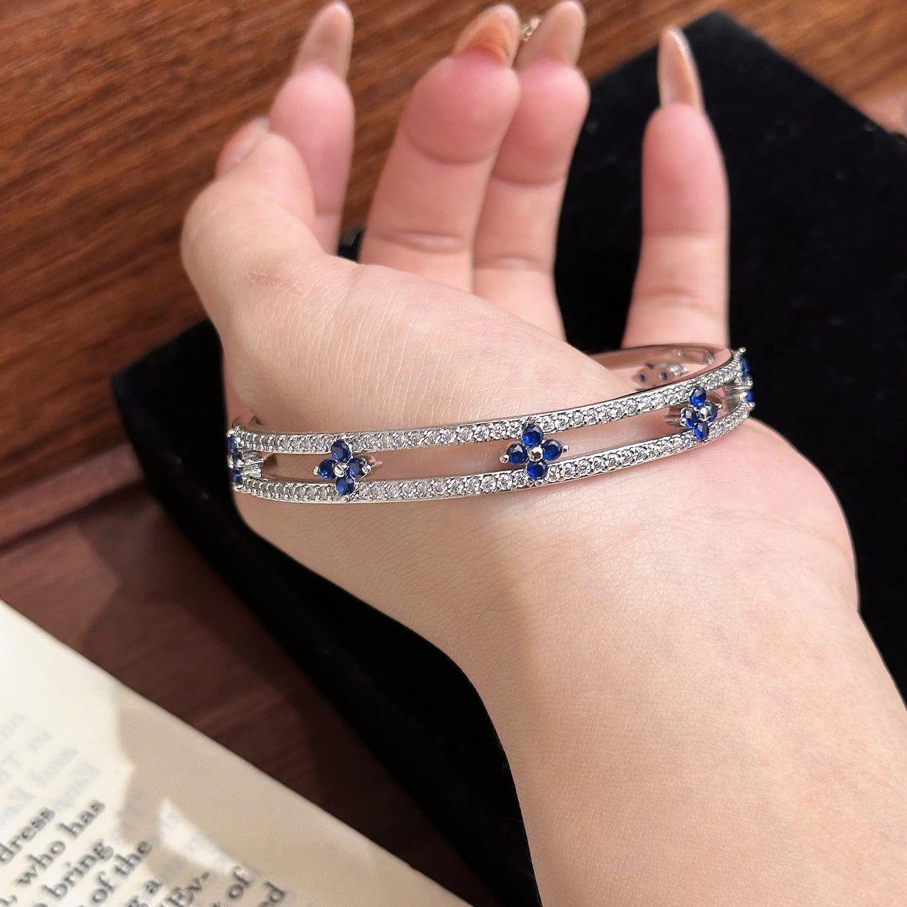Kaleidoscope Four‑Leaf Bracelet – Double Layer Pavé, 6 Color Combos