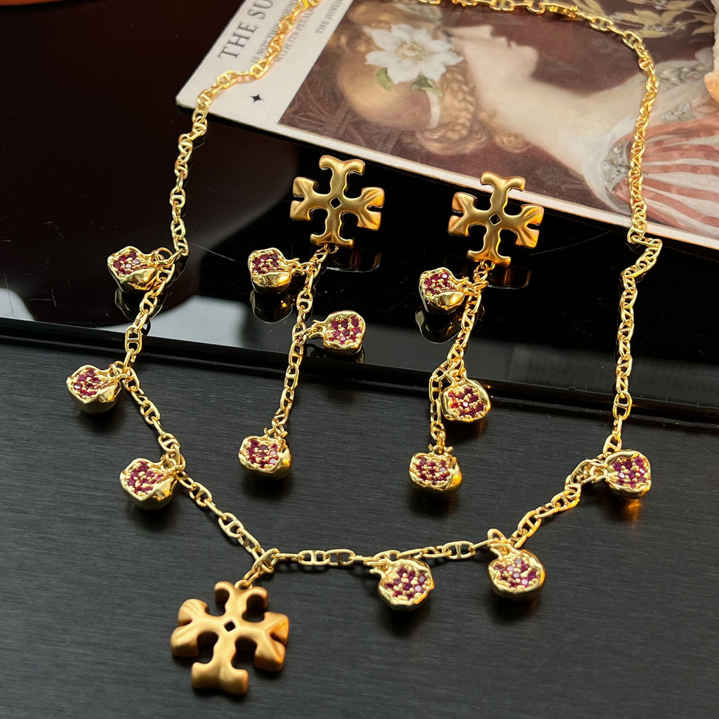 Red pomegranate zirconium set niche light luxury fashion personality high sense new trend set