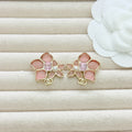 Cherry Blossom Square Diamond Earrings – CC Logo Studs in Gold Tone