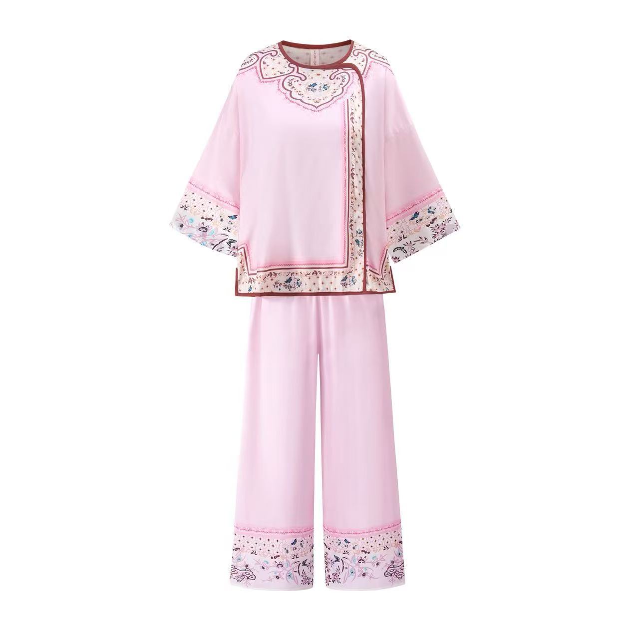Imperial Court Style Pajama Set – Mandarin Button Detail, Plus Size XL-3XL