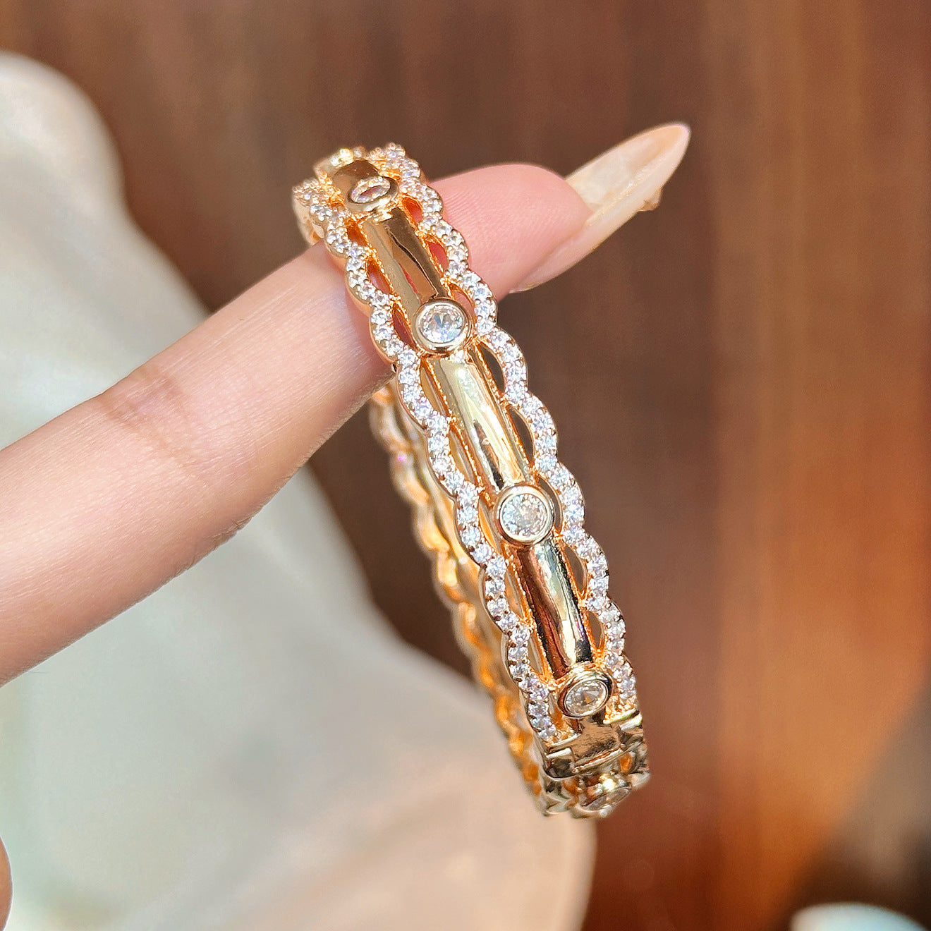Luxury Brushed Pavé Bracelets – 58 Styles, Champagne Gold