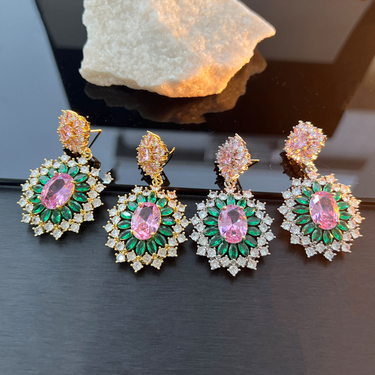 Baroque Court Floral Earrings – Gold or Silver, Statement Size
