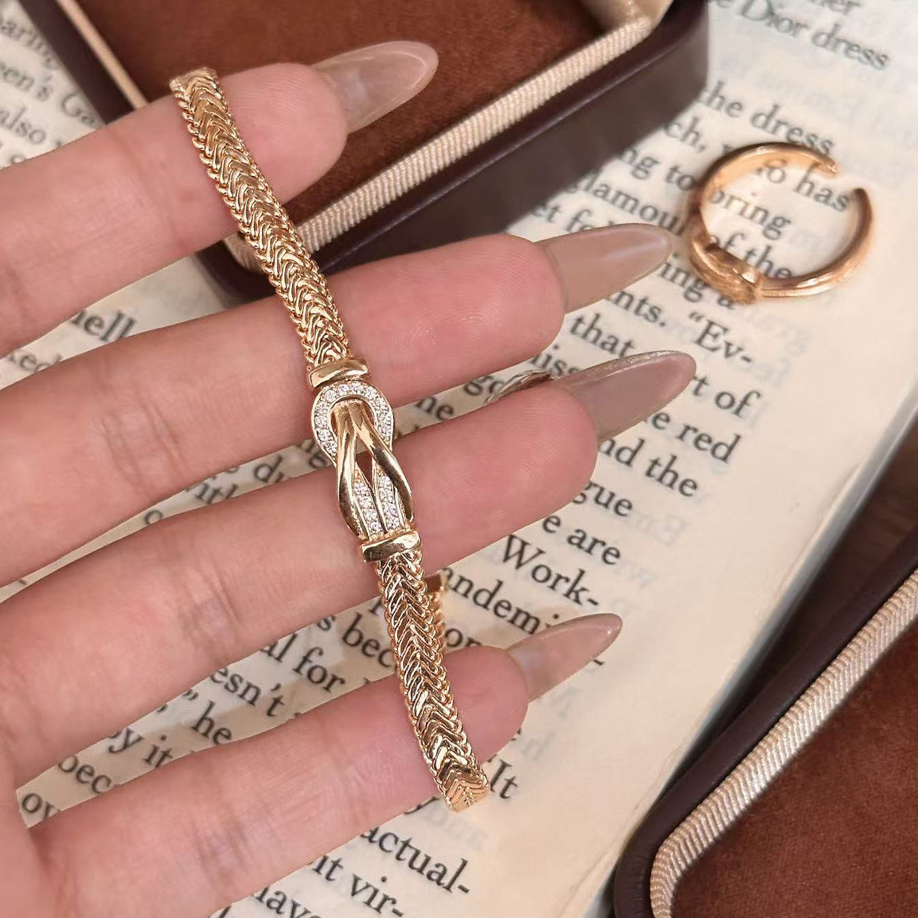 Luxury Brushed Pavé Bracelets – 58 Styles, Champagne Gold