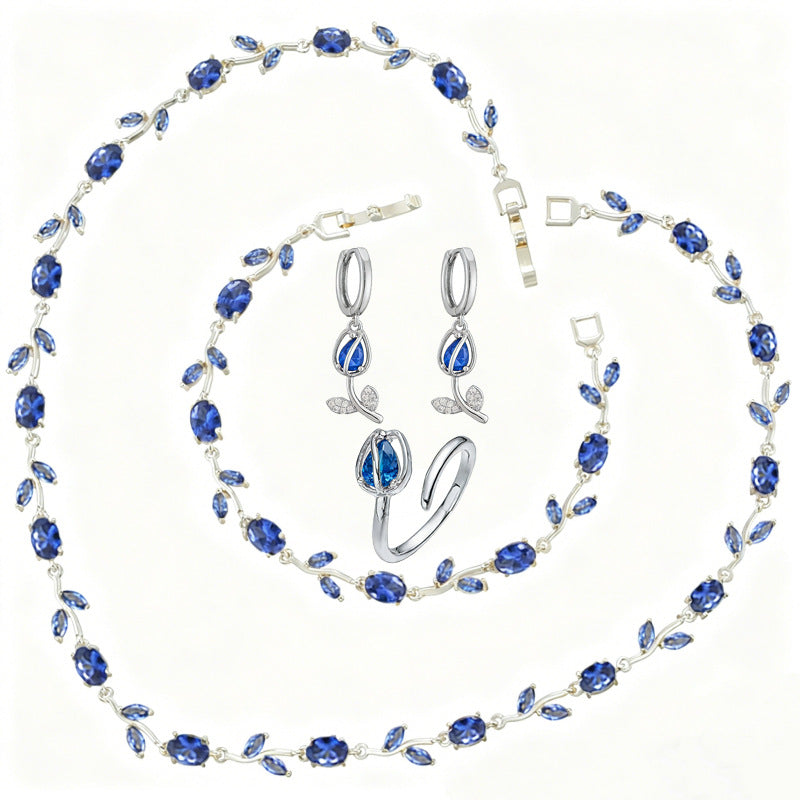 Spring Tulip Set – Sparkling Flower Necklace & Bracelet in Gold or Silver Tone