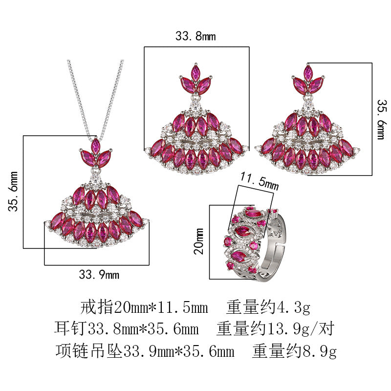 Bohemian Ruby Red Zirconia Set – Earrings, Necklace & Ring