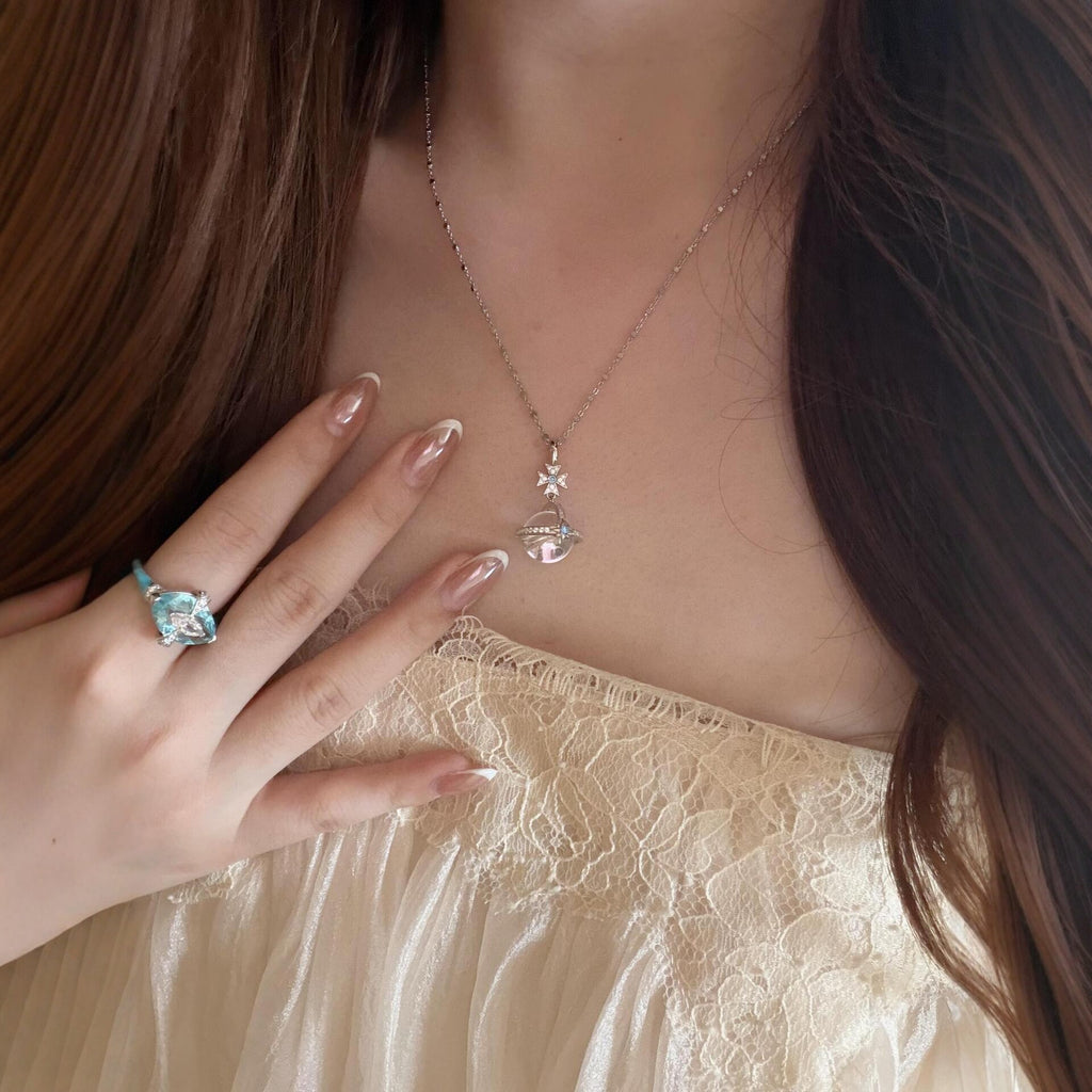 Celestial Sphere Necklace & Earrings – Full Pavé Crystal Planet