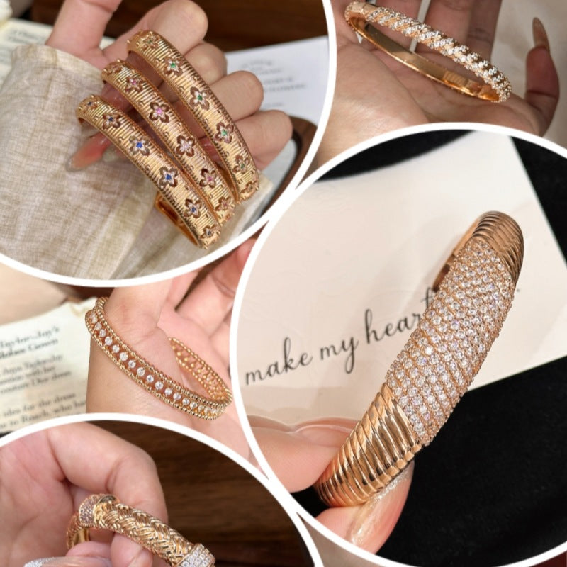 Luxury Brushed Pavé Bracelets – 58 Styles, Champagne Gold