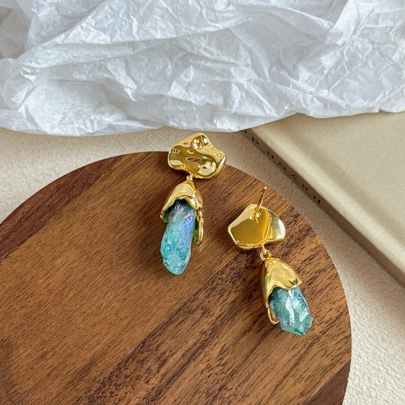 Natural Blue Crystal & Pearl Set – 18K Gold Plated Earrings & Necklace for Women