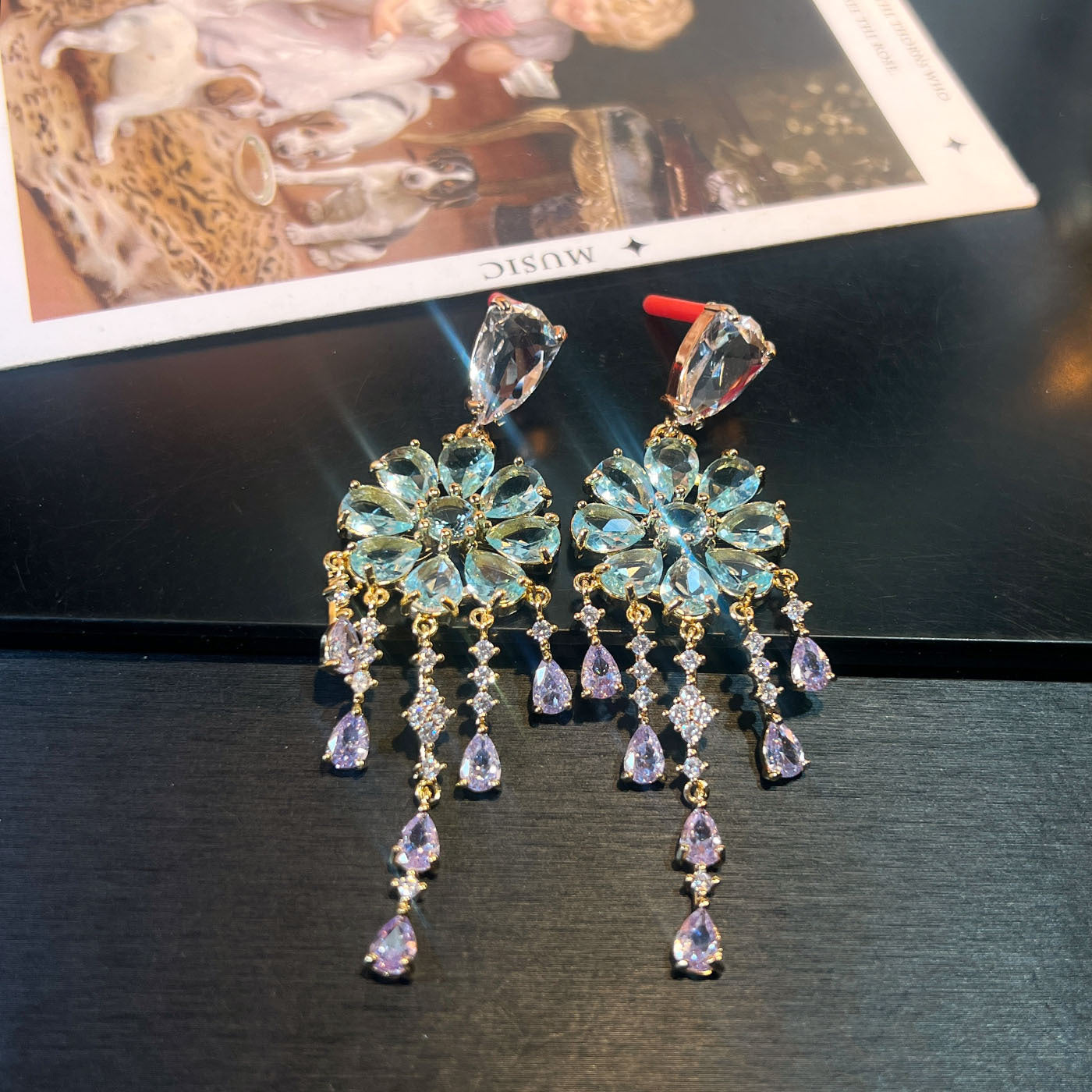 Tassel Flower Cubic Zirconia Earrings – 925 Silver, Light Blue