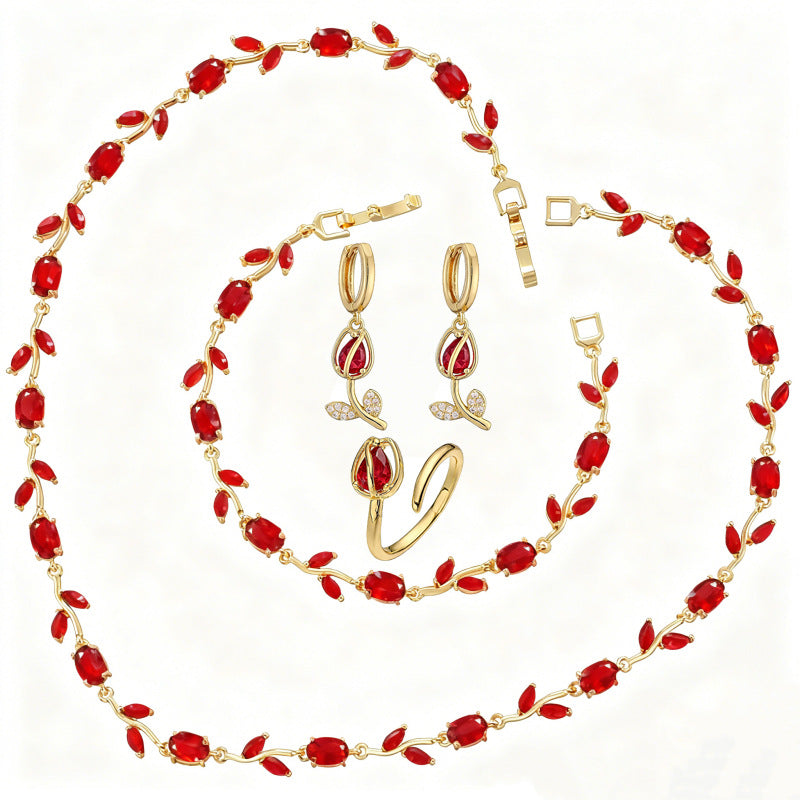 Spring Tulip Set – Sparkling Flower Necklace & Bracelet in Gold or Silver Tone