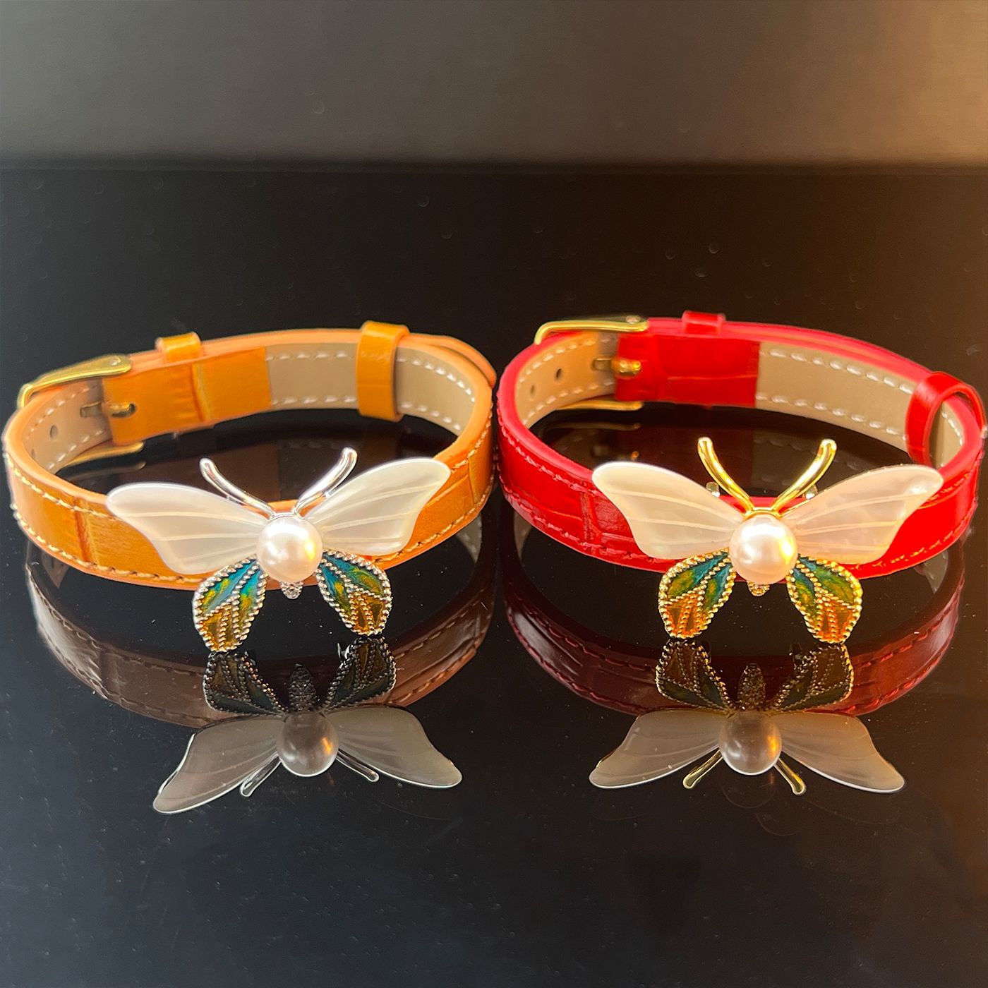 Abalone Flower Leather Bracelet – Red or Orange