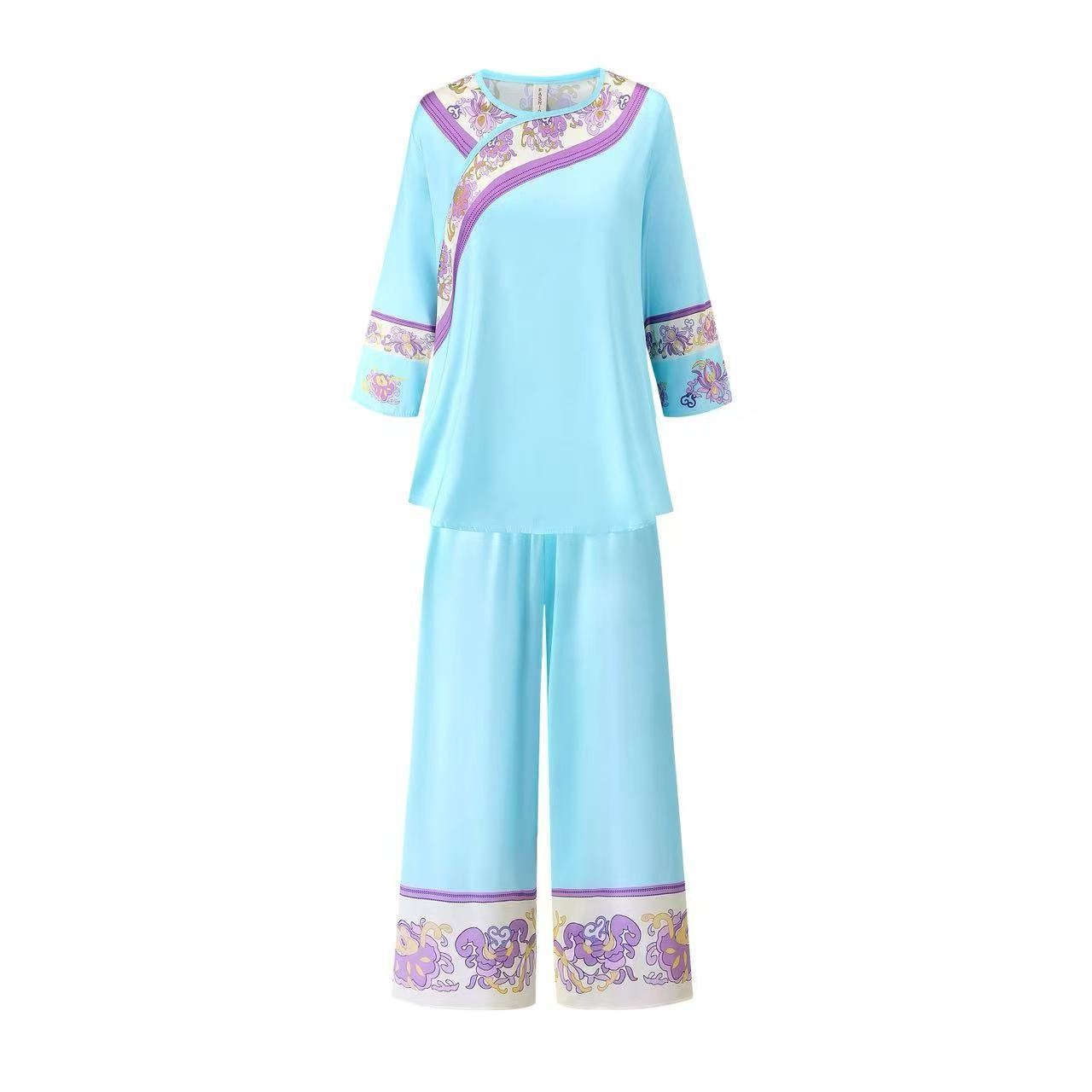 Imperial Court Style Pajama Set – Mandarin Button Detail, Plus Size XL-3XL