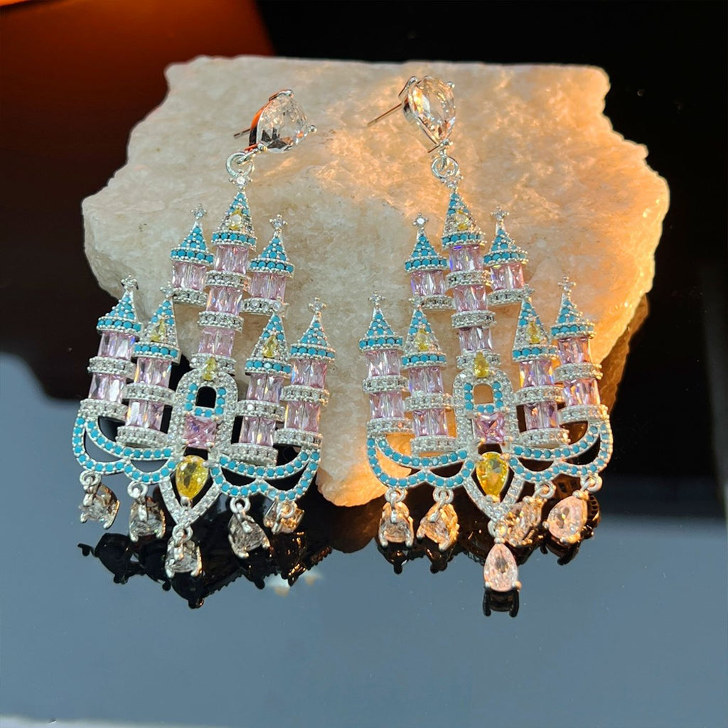 Secret Castle Colorful Zirconia Earrings – Large Statement, 925 Silver