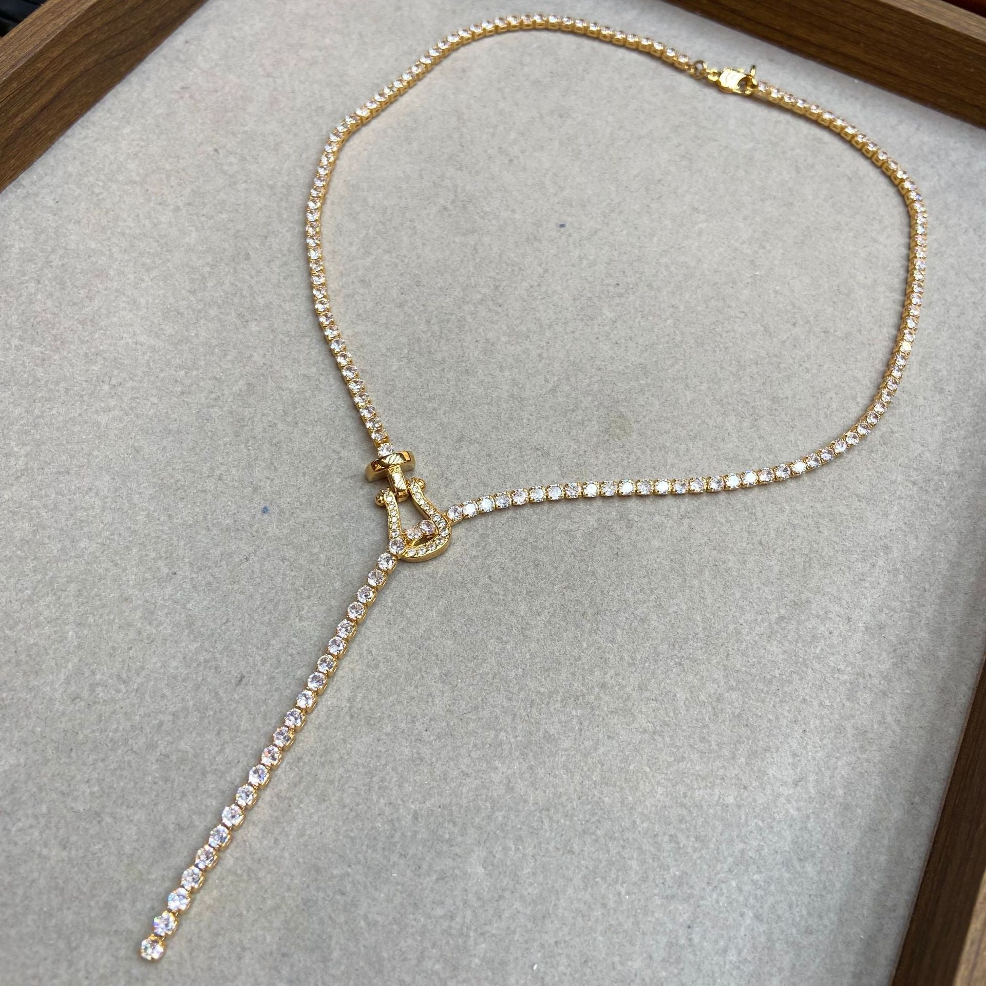 Horseshoe Tassel Earrings & Necklace – Full Pavé, Gold or Silver
