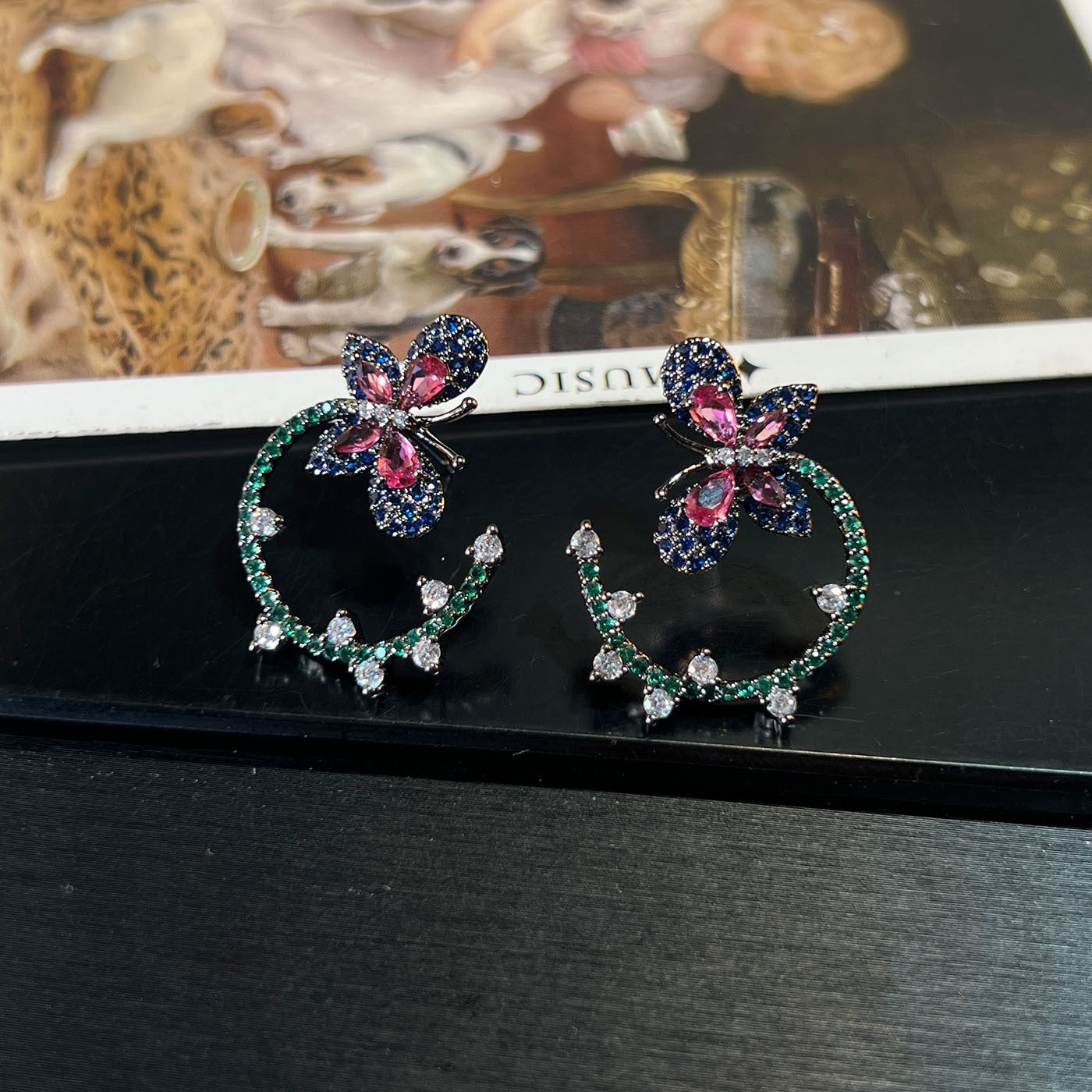 Chinese Butterfly Pavé Earrings – Sky Blue or Green