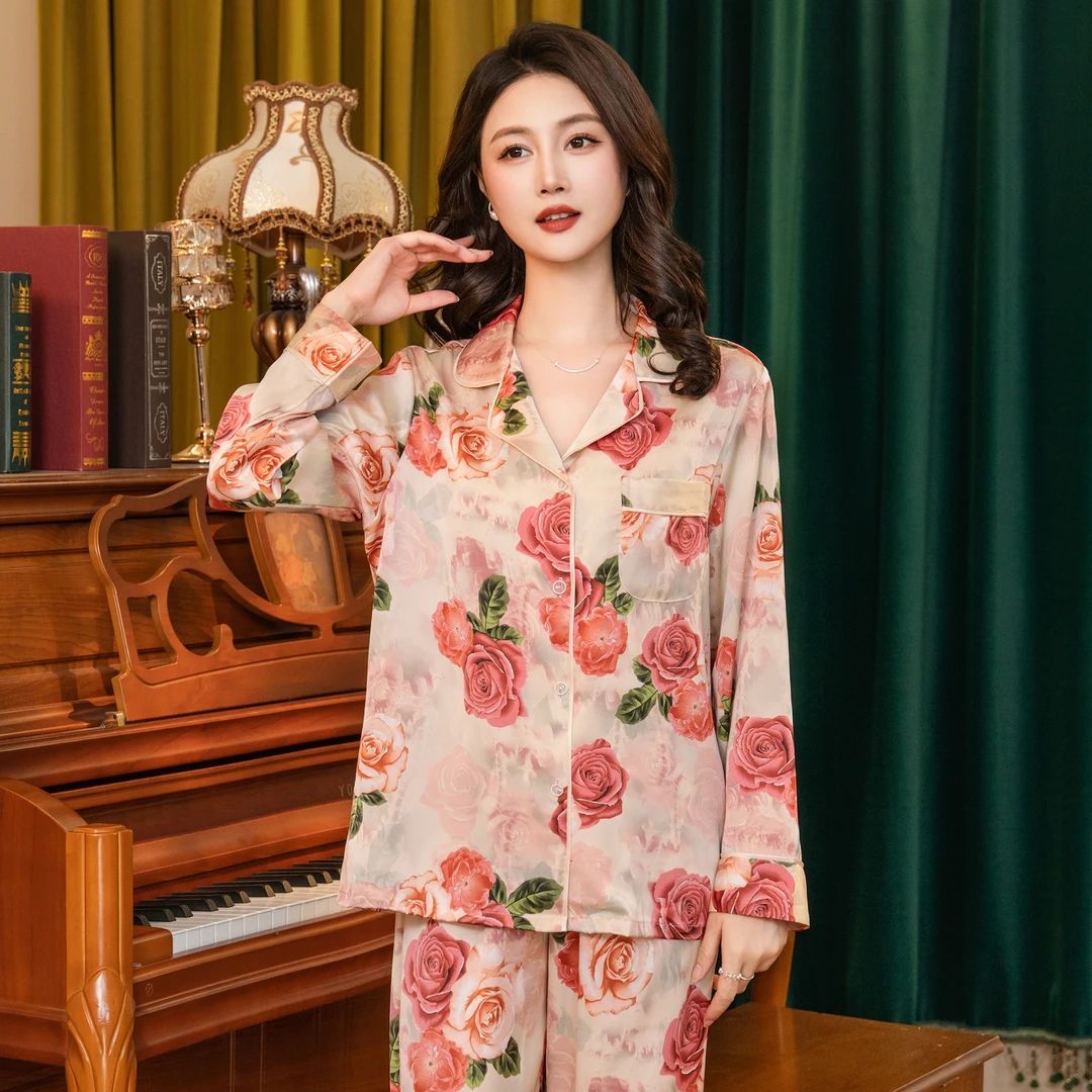 Silk-Feel Pajama Set – Short Sleeve, 3-Piece Shorts/Long Pants