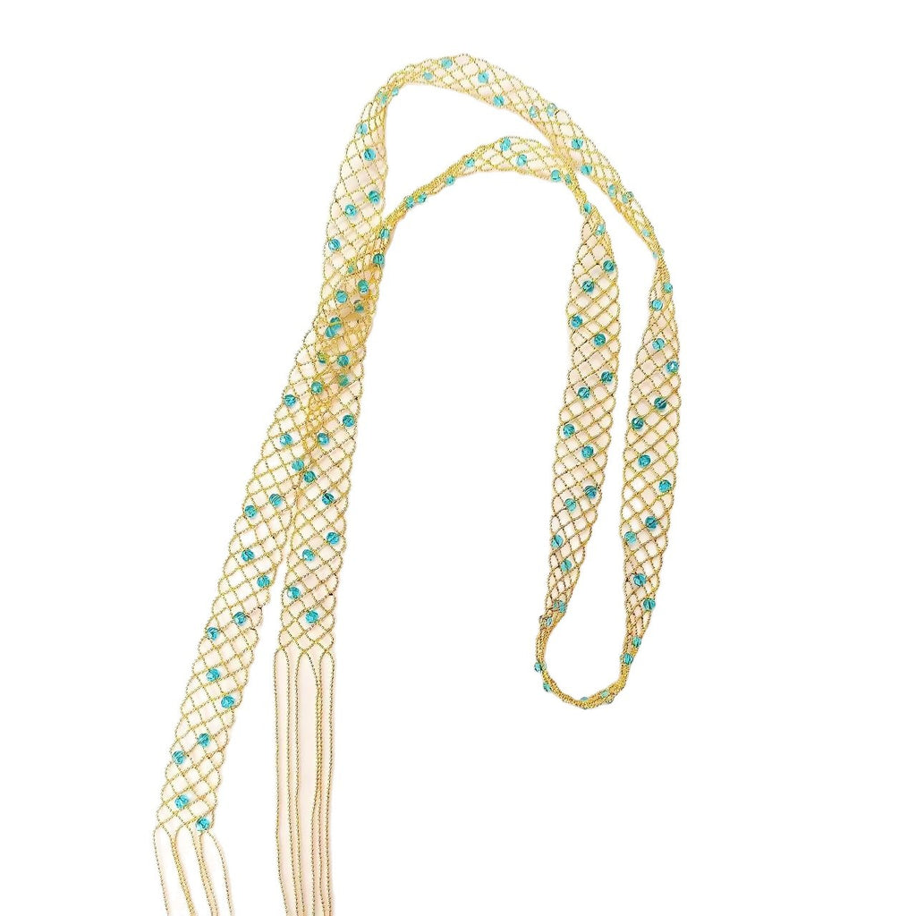 Glass Cascade Necklace – 90 or 130 Handblown Beads in Red, Blue & White