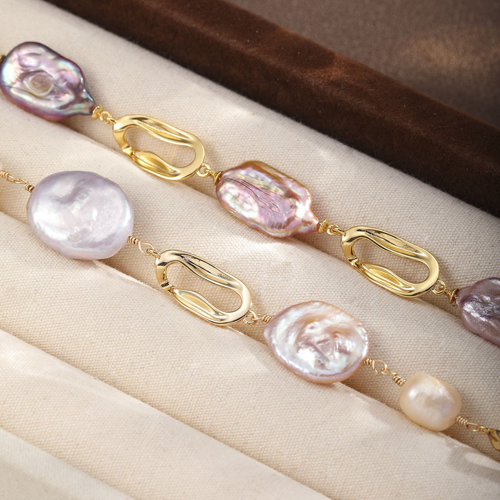 Unique Baroque Pearl Set – Irregular Pearl Necklace & Bracelet for Women