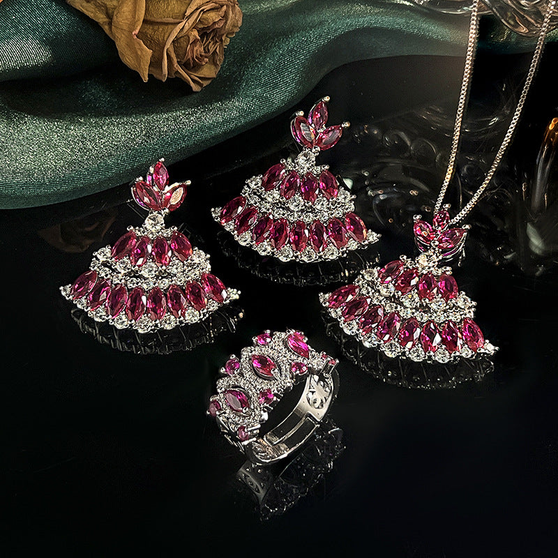 Bohemian Ruby Red Zirconia Set – Earrings, Necklace & Ring