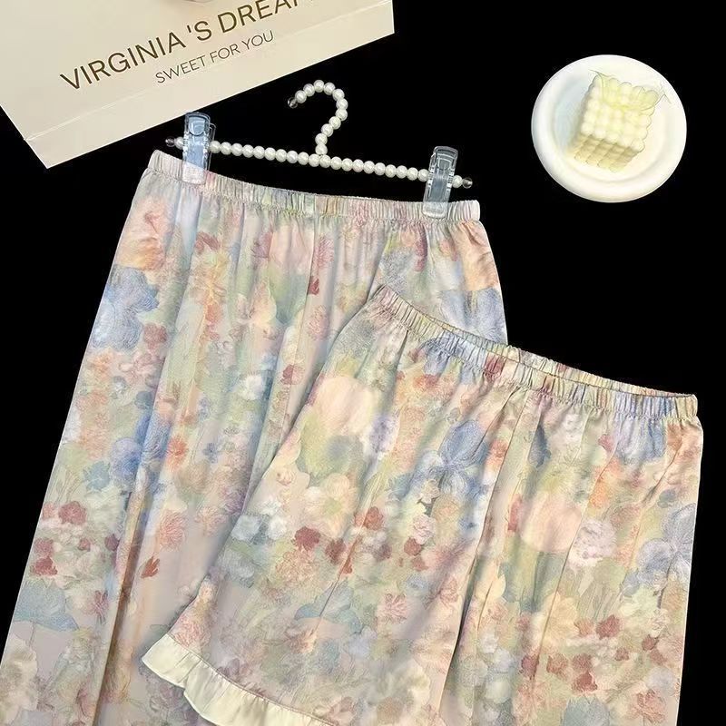 Blossom Print Cardigan Pajama Set – Built-in Bra Pads, Long Sleeve + Long Pants