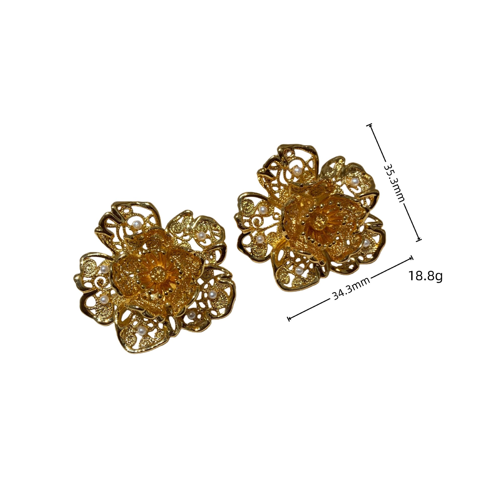 Lace Flower Pearl Earrings – 5‑Layer Gold Plated, Gold or Silver