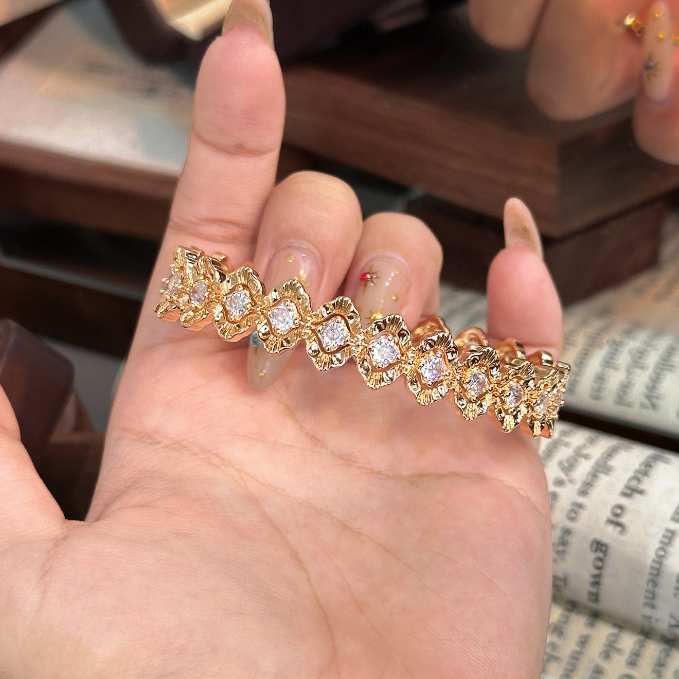 Luxury Brushed Pavé Bracelets – 58 Styles, Champagne Gold