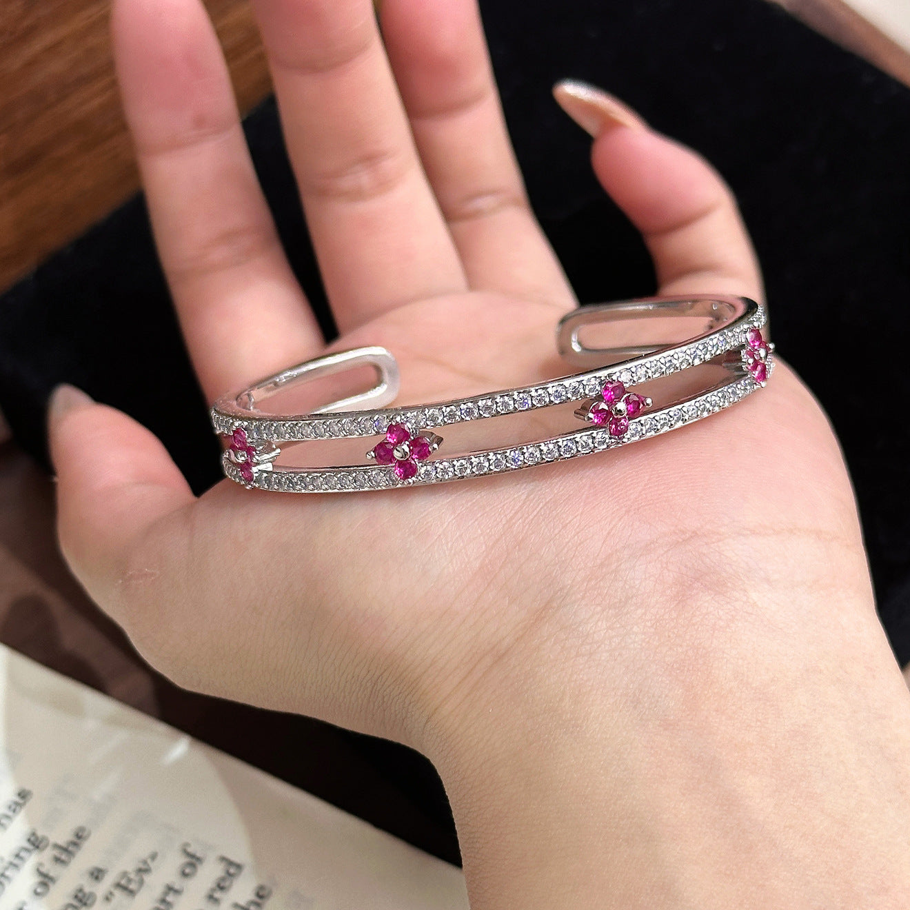 Kaleidoscope Four‑Leaf Bracelet – Double Layer Pavé, 6 Color Combos