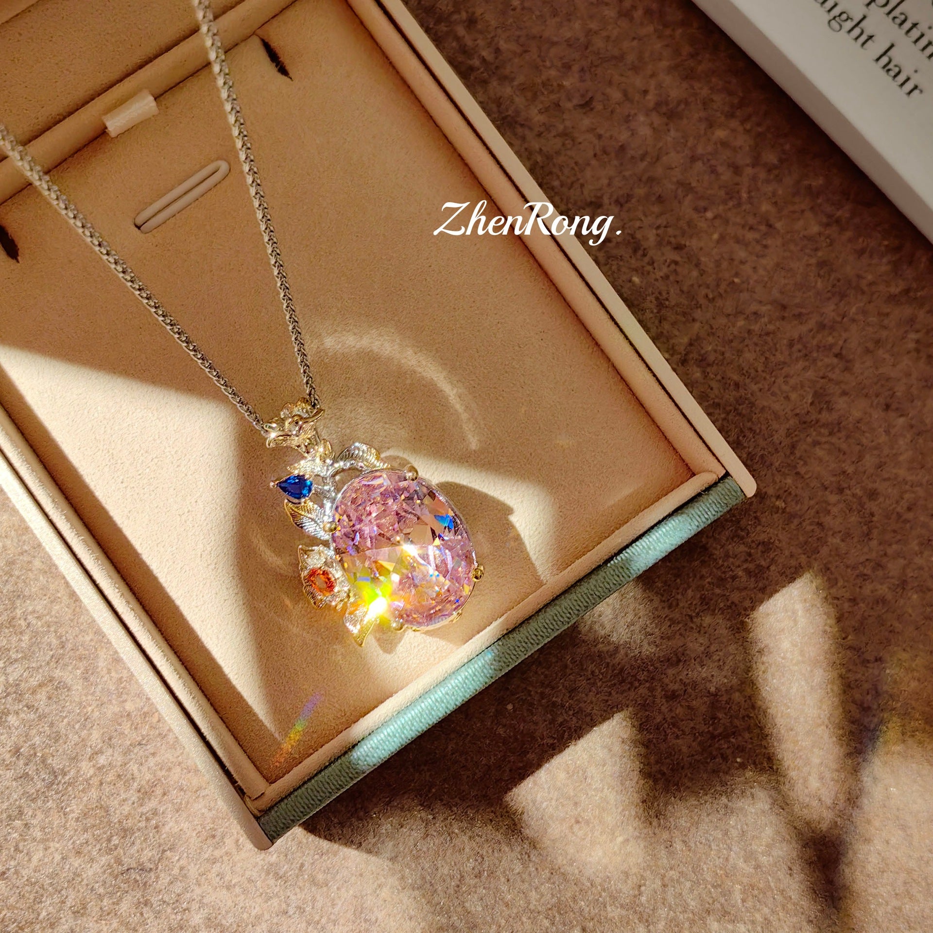Italian Filigree Gem Set – Aqua Blue & Pink, with Chain