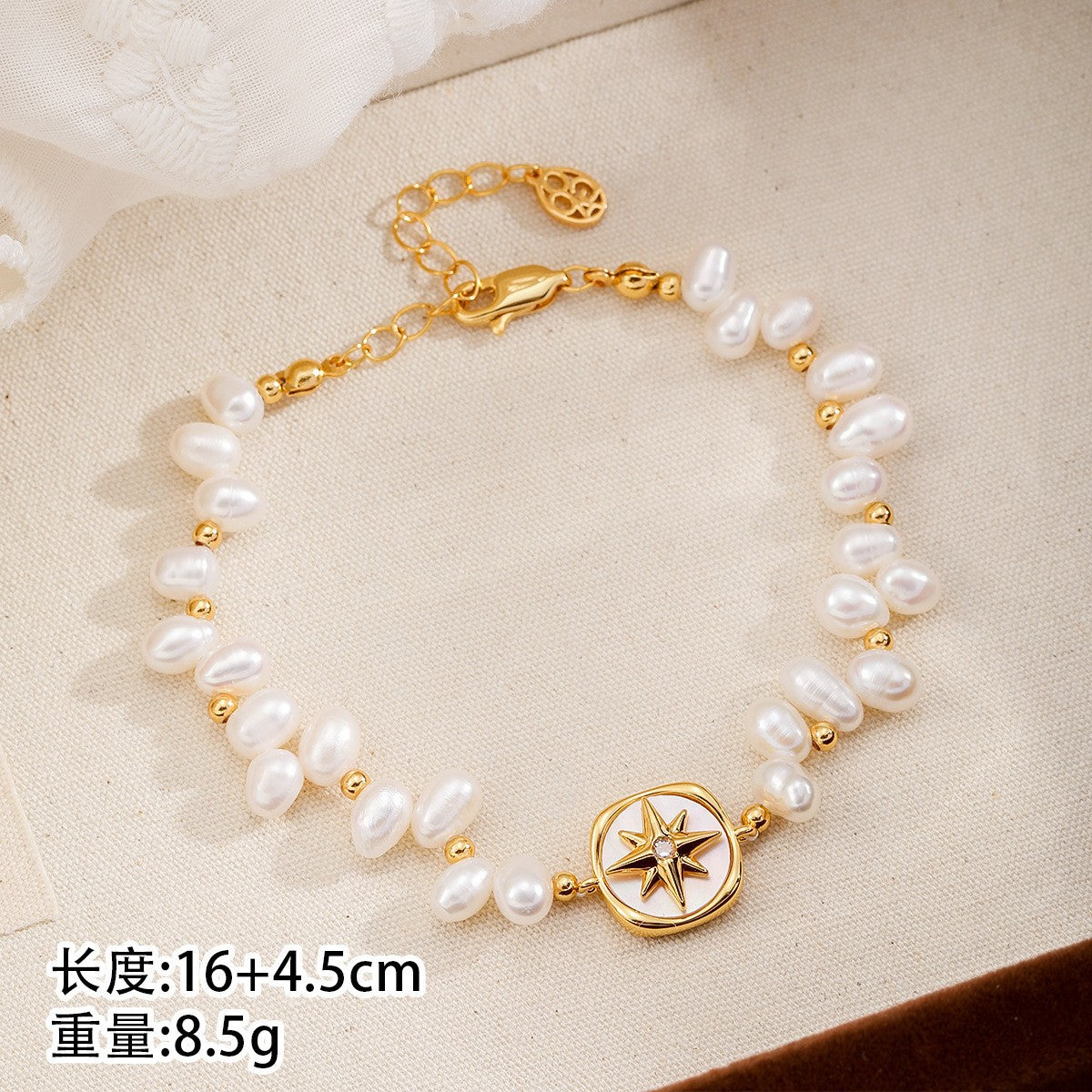 Mixed Material Pearl Bracelet – Freshwater Pearl, Natural Stone & 18K Gold