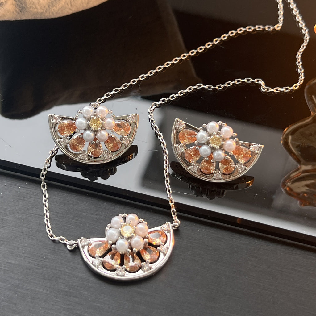 Citrus Pavé Earrings & Necklace – Grapefruit Design