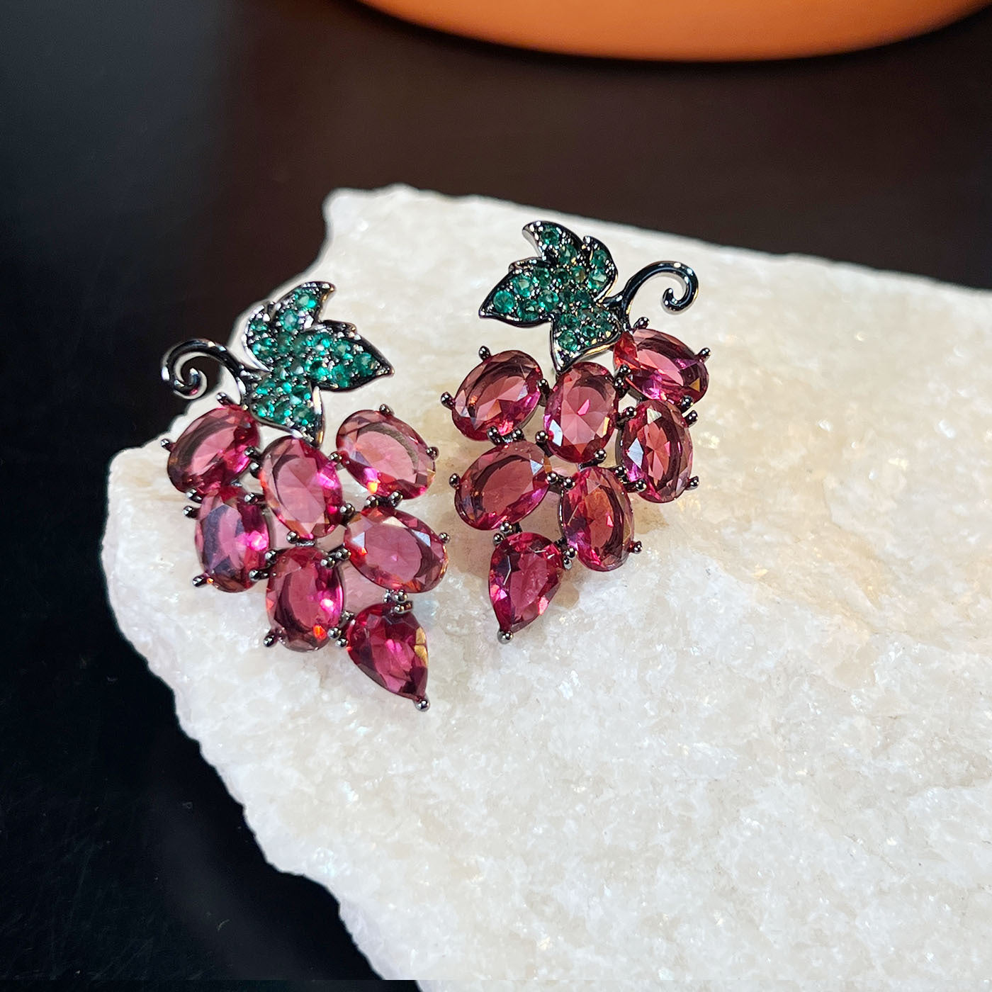 Grape Cluster Earrings – Purple, Red or Light Green Zirconia