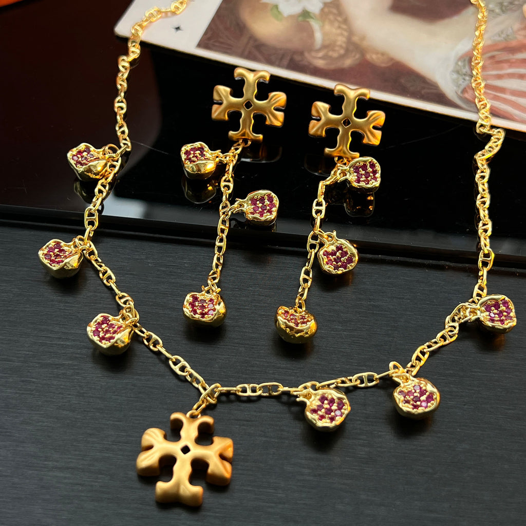 Red pomegranate zirconium set niche light luxury fashion personality high sense new trend set