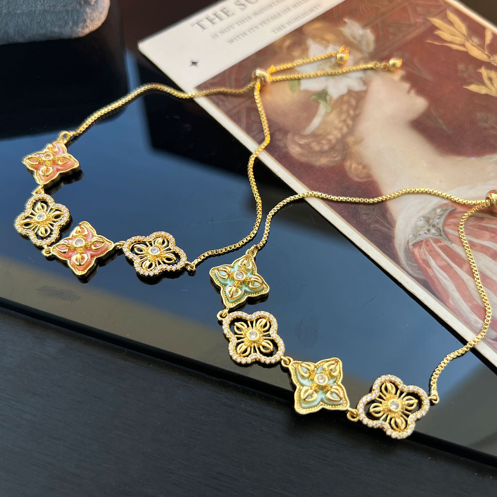 Baoxiang flower color shell inlaid with zircon series bracelet hollow design versatile