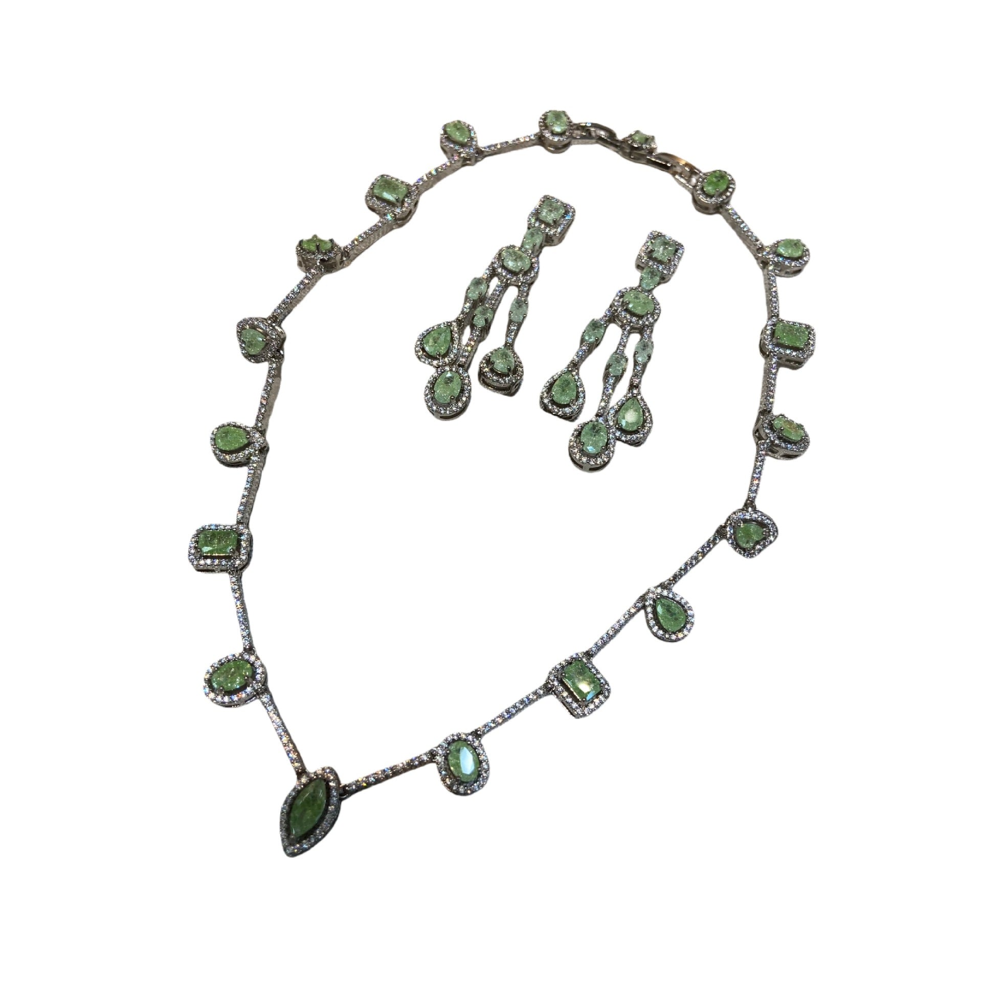 Italian Ice‑Cut Zirconia Set – Green Necklace & Earrings