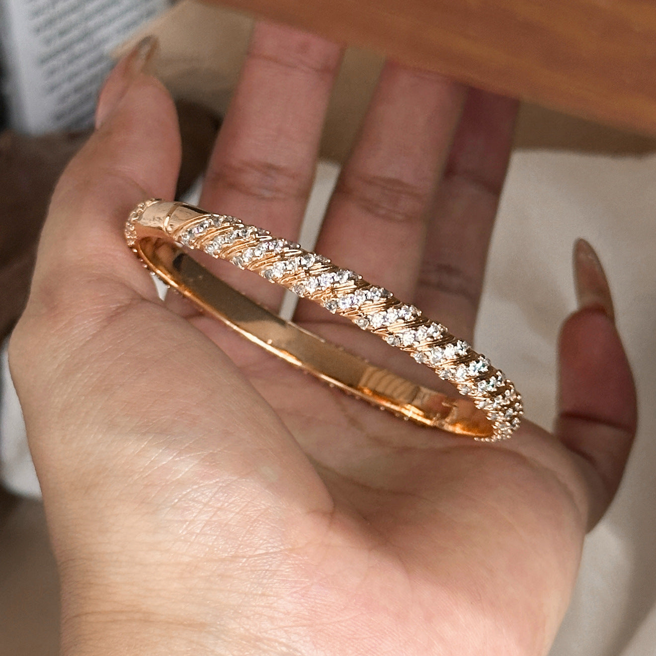 Luxury Brushed Pavé Bracelets – 58 Styles, Champagne Gold