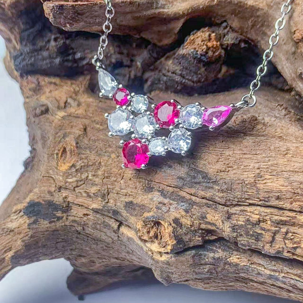 Crimson Bloom Jewelry Set – Ruby Red Zirconia Earrings, Ring & Necklace