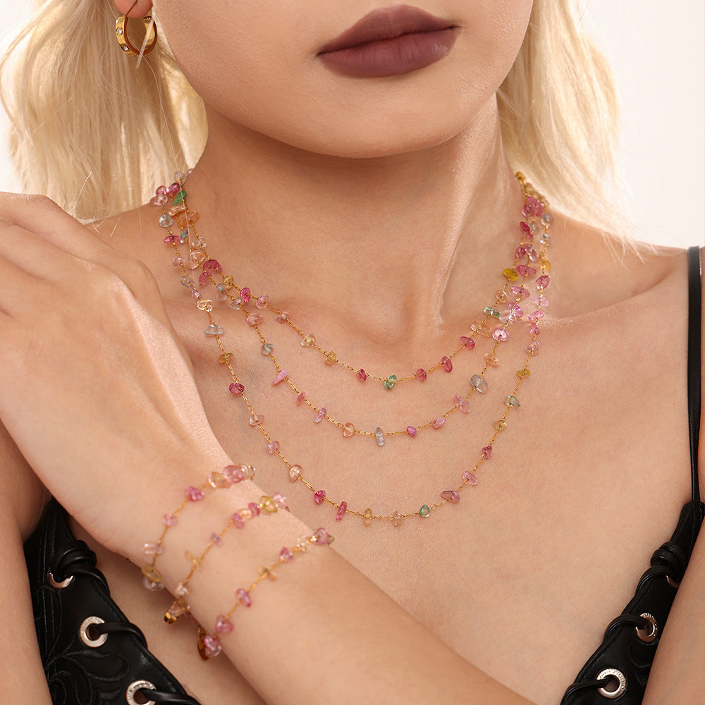 Ferris wheel dopamine crystal stone stainless steel chain collarbone necklace bracelet i niche sweet wind set
