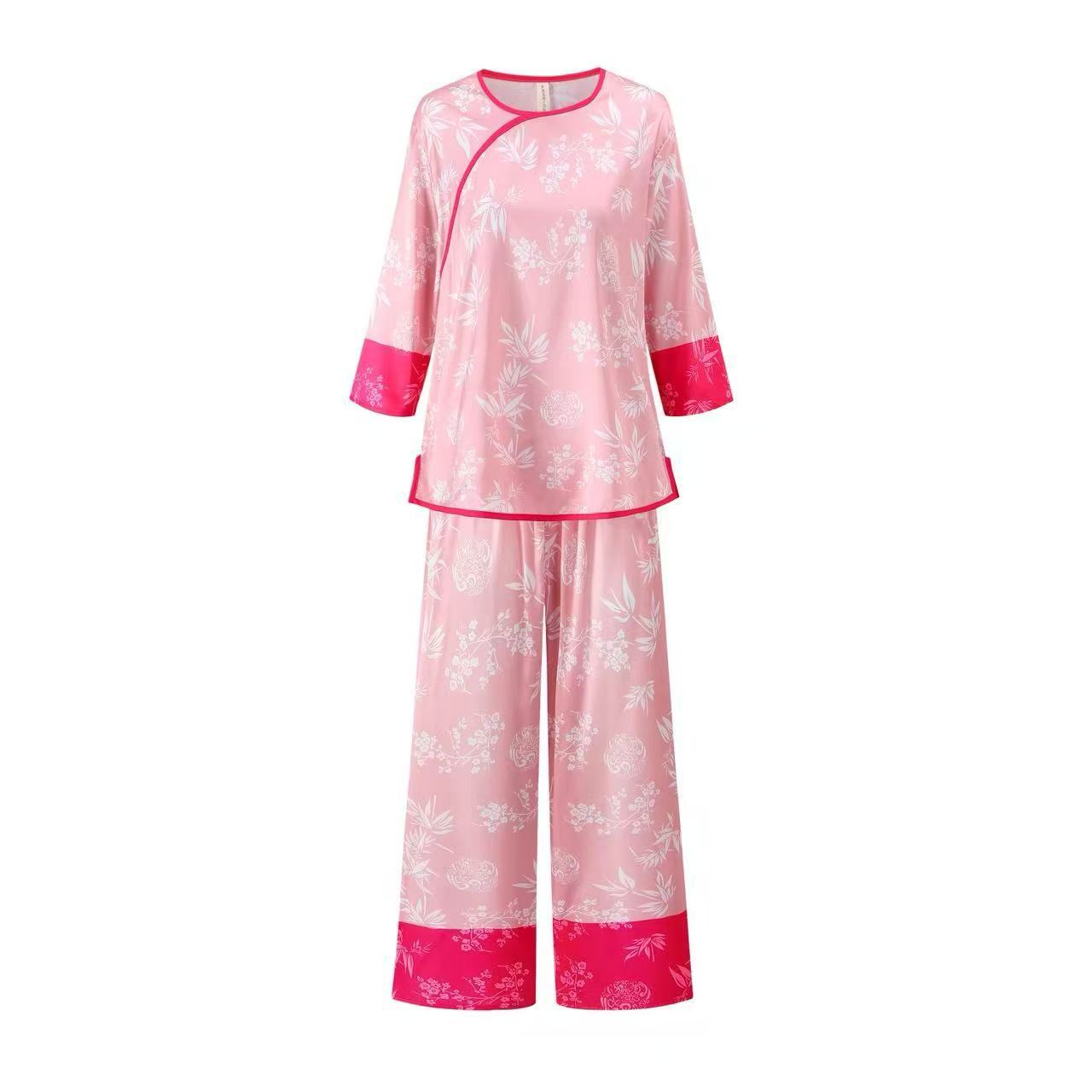 Imperial Court Style Pajama Set – Mandarin Button Detail, Plus Size XL-3XL