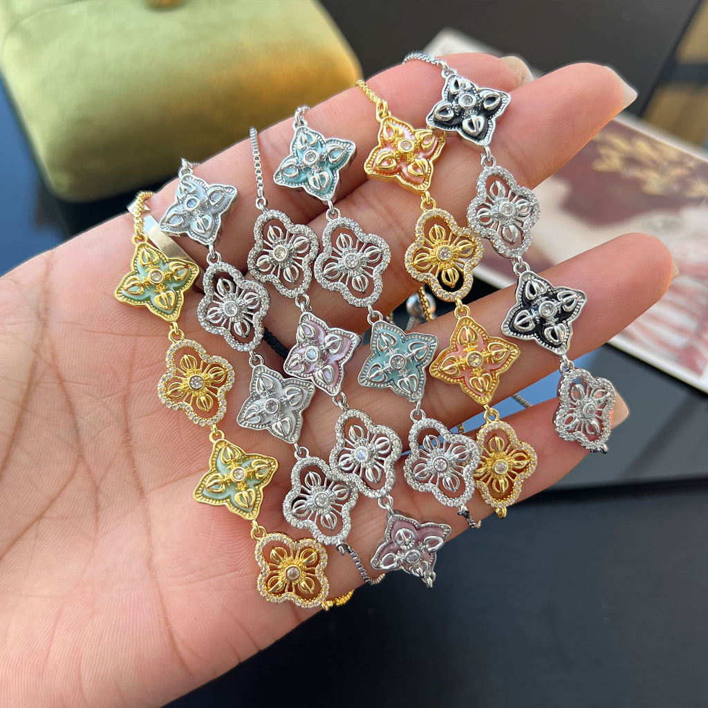 Baoxiang flower color shell inlaid with zircon series bracelet hollow design versatile