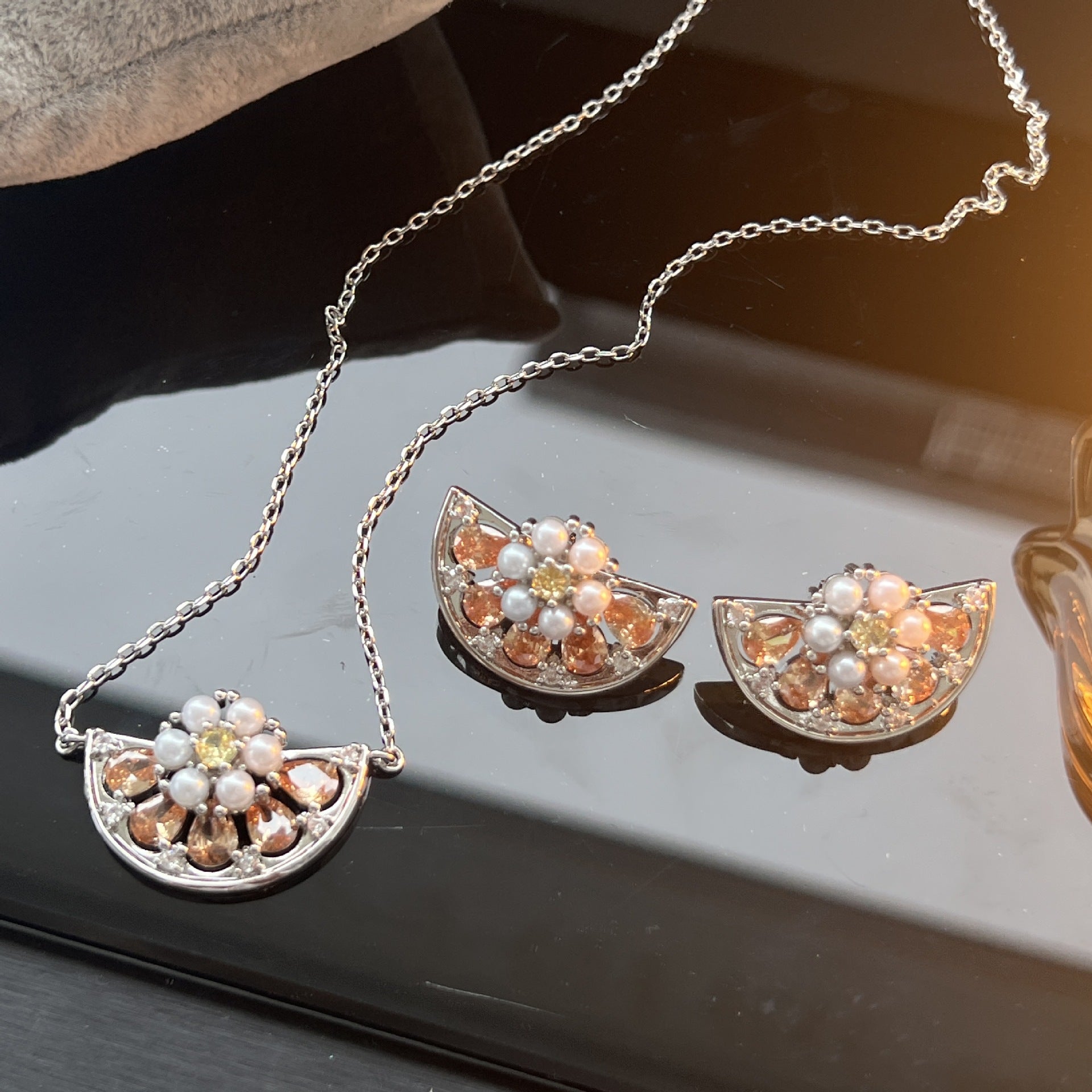 Citrus Pavé Earrings & Necklace – Grapefruit Design