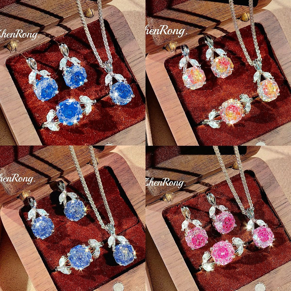 Klein Blue & Rose Gold Zirconia Set – Pendant, Ring & Studs