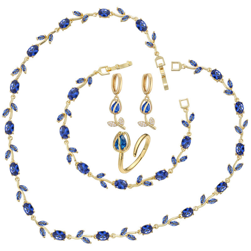 Spring Tulip Set – Sparkling Flower Necklace & Bracelet in Gold or Silver Tone