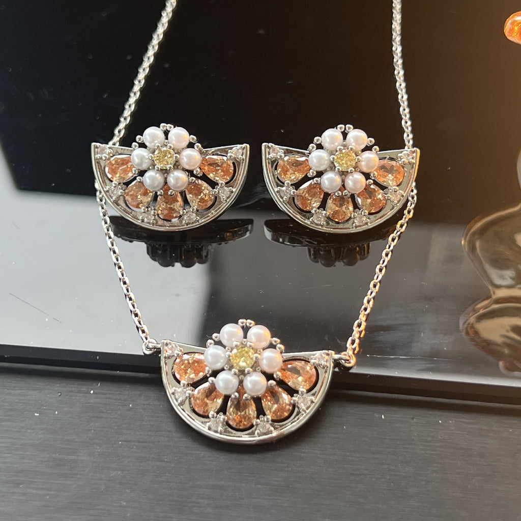 Citrus Pavé Earrings & Necklace – Grapefruit Design