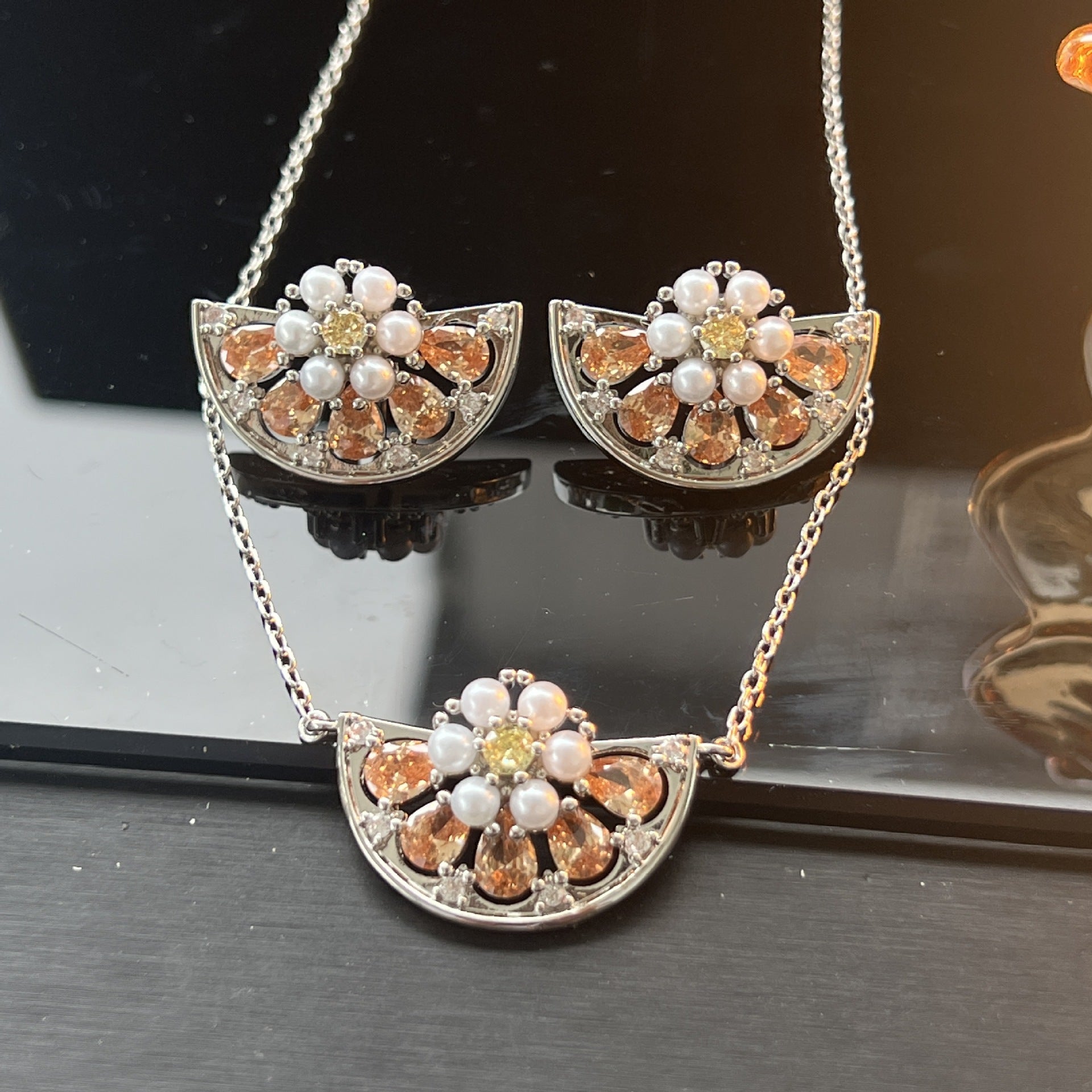 Citrus Pavé Earrings & Necklace – Grapefruit Design