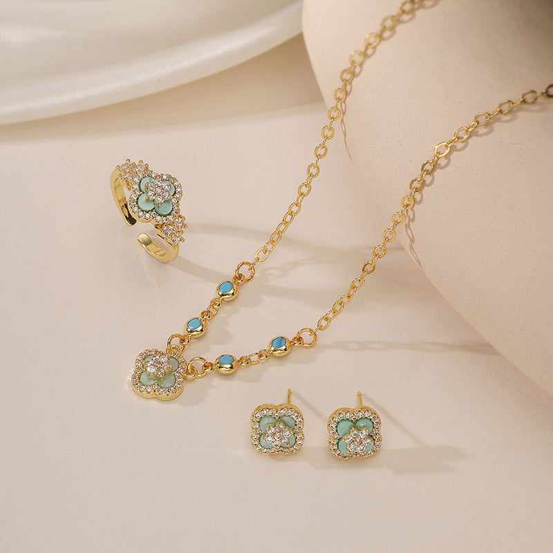 Everyday Clover Jewelry Set – Choose Your Favorite Color! Ring, Earrings & Necklace