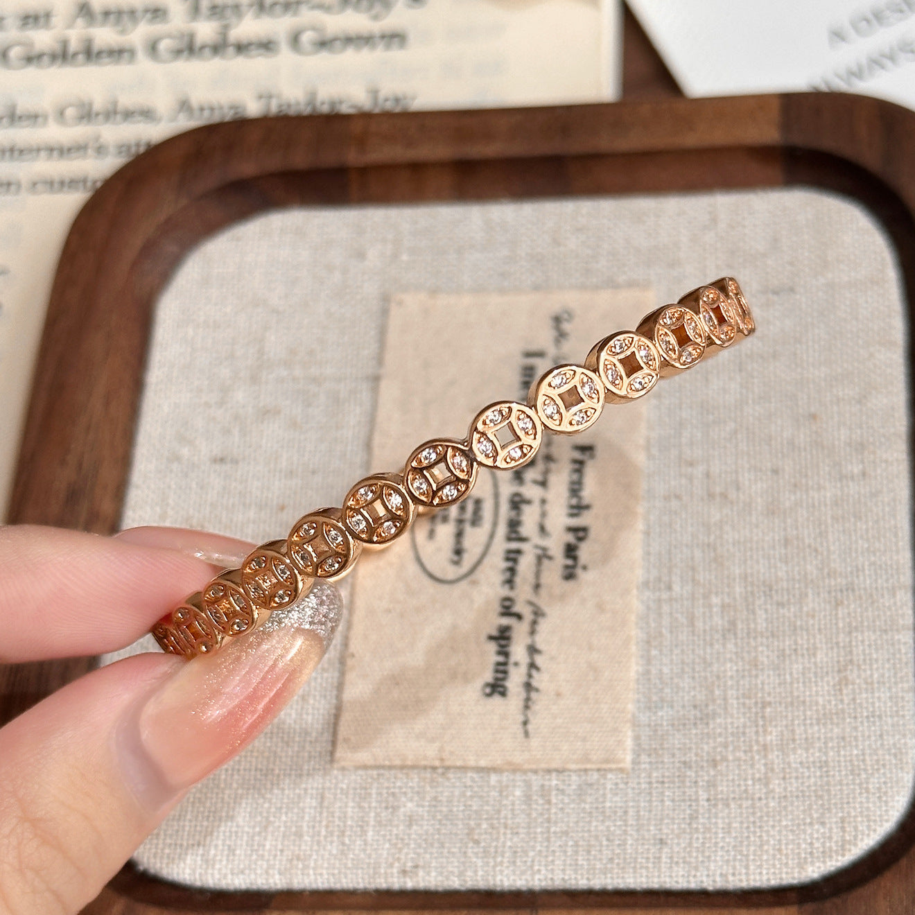 Luxury Brushed Pavé Bracelets – 58 Styles, Champagne Gold