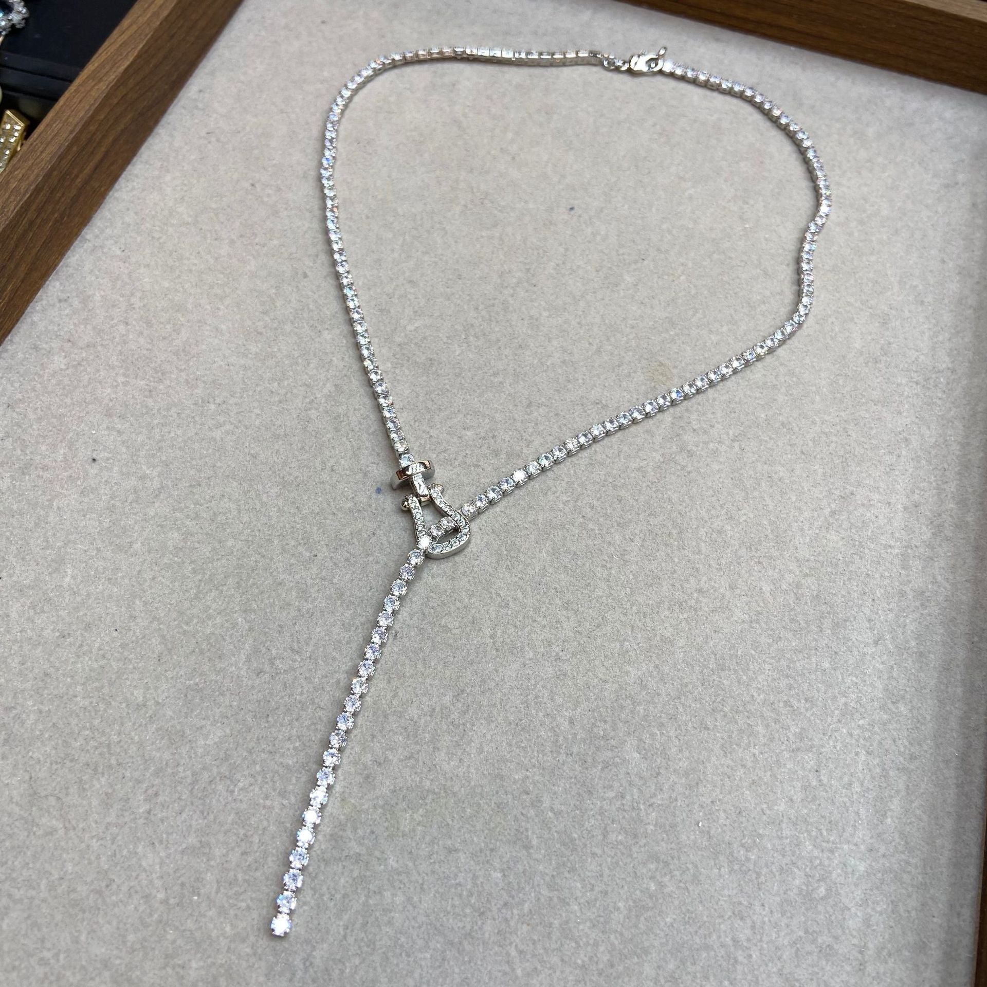 Horseshoe Tassel Earrings & Necklace – Full Pavé, Gold or Silver