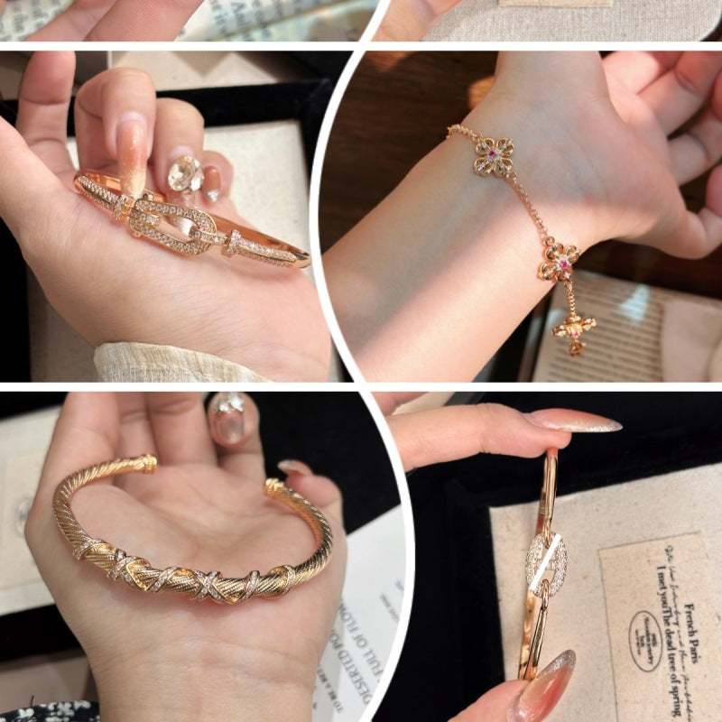 Luxury Brushed Pavé Bracelets – 58 Styles, Champagne Gold